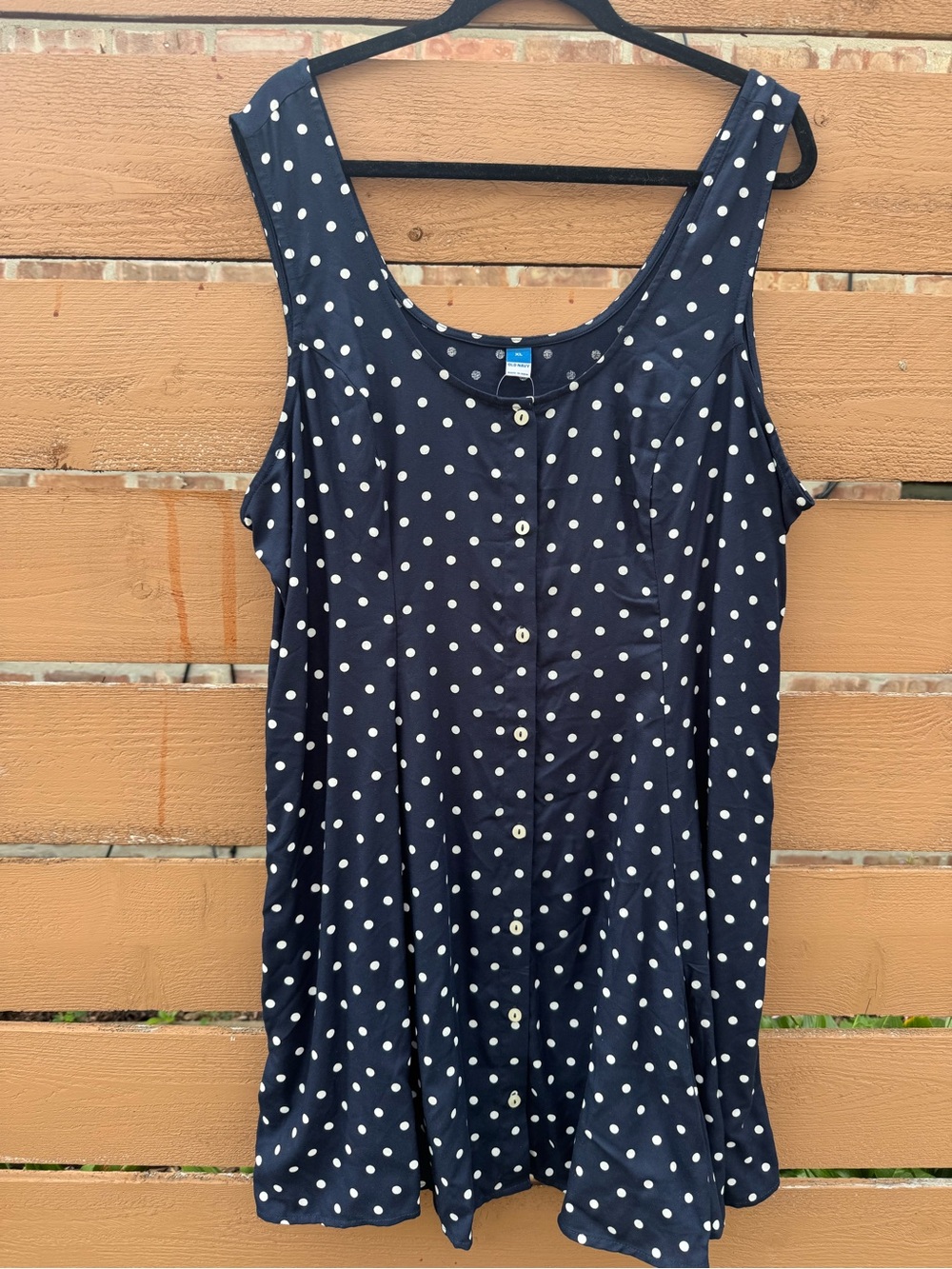 Polka Dot Sleeveless Button-Front Dress - Navy